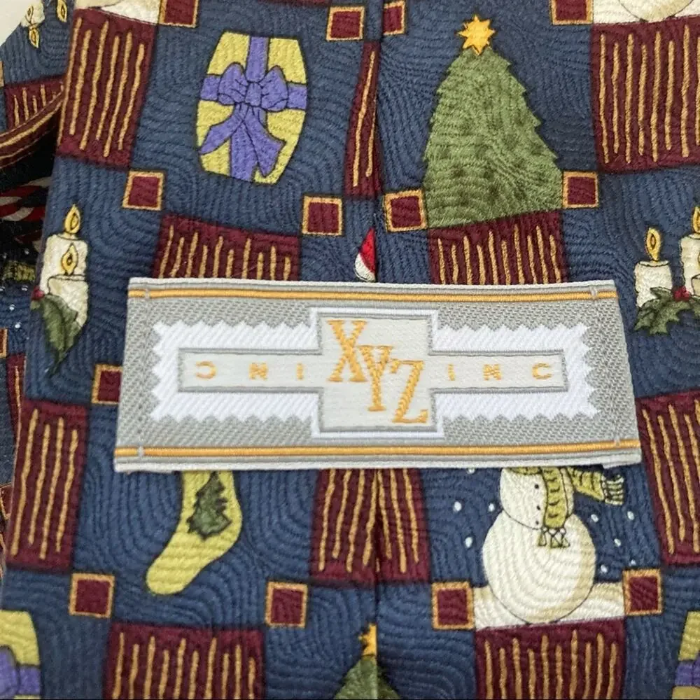 XYZ INC. Christmas Holiday neck tie Christmas tree candy cane snowman stocking